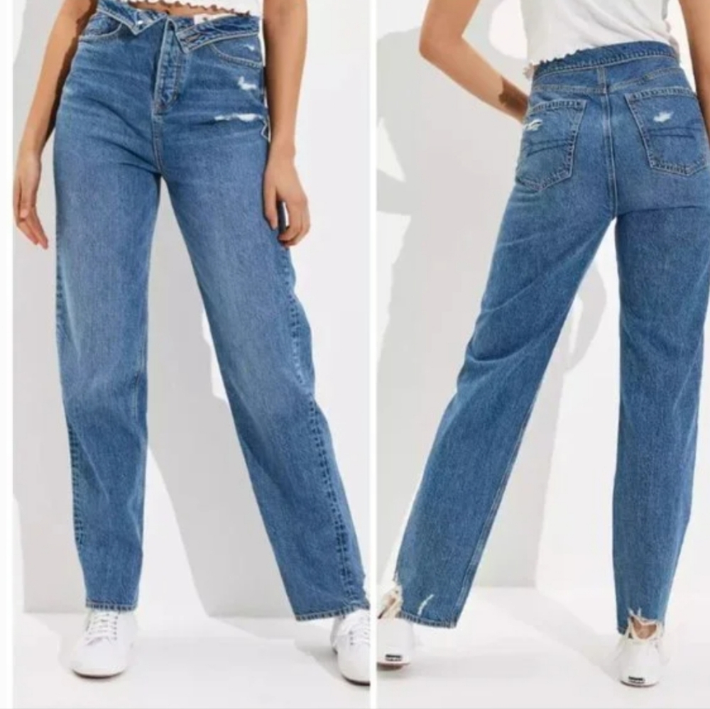 AMERICAN EAGLE Fold Over Waist Jeans Womens Size 6 Long